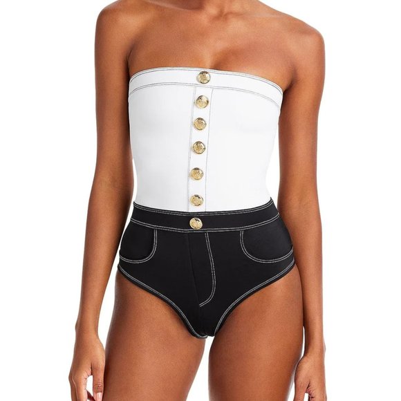 OYE Swimwear Strapless Contrast One Piece Swimsuit - Picture 2 of 5